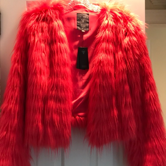 guess pink fur jacket
